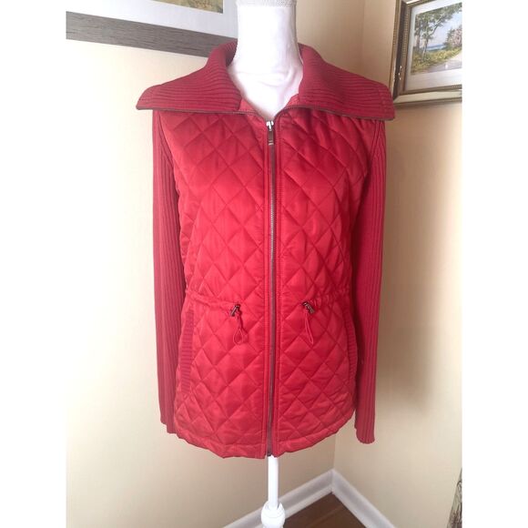 Jones New York Jackets & Blazers - Red Quilted Knit Jacket M Zip Front Lightweight Fall Minimalist Classic NWT